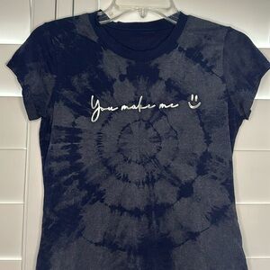 Blue Spiral Tye-Dye Top! “You Make Me :)” Design on front; Size S